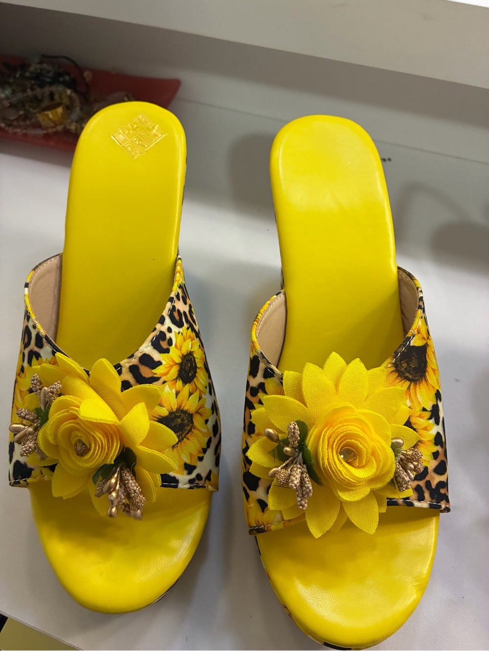 Yellow Floral Slide Sandals for Women
